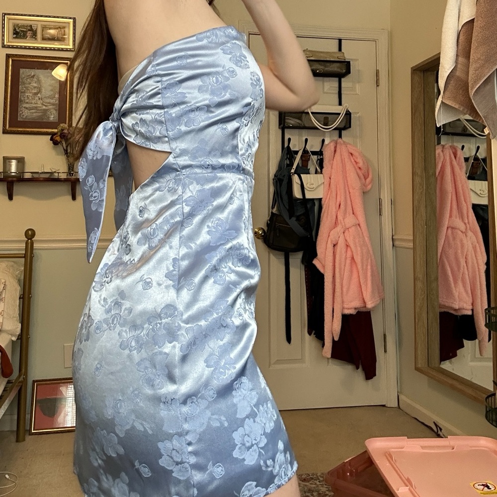 Satin Jacquard Shoulder Dress